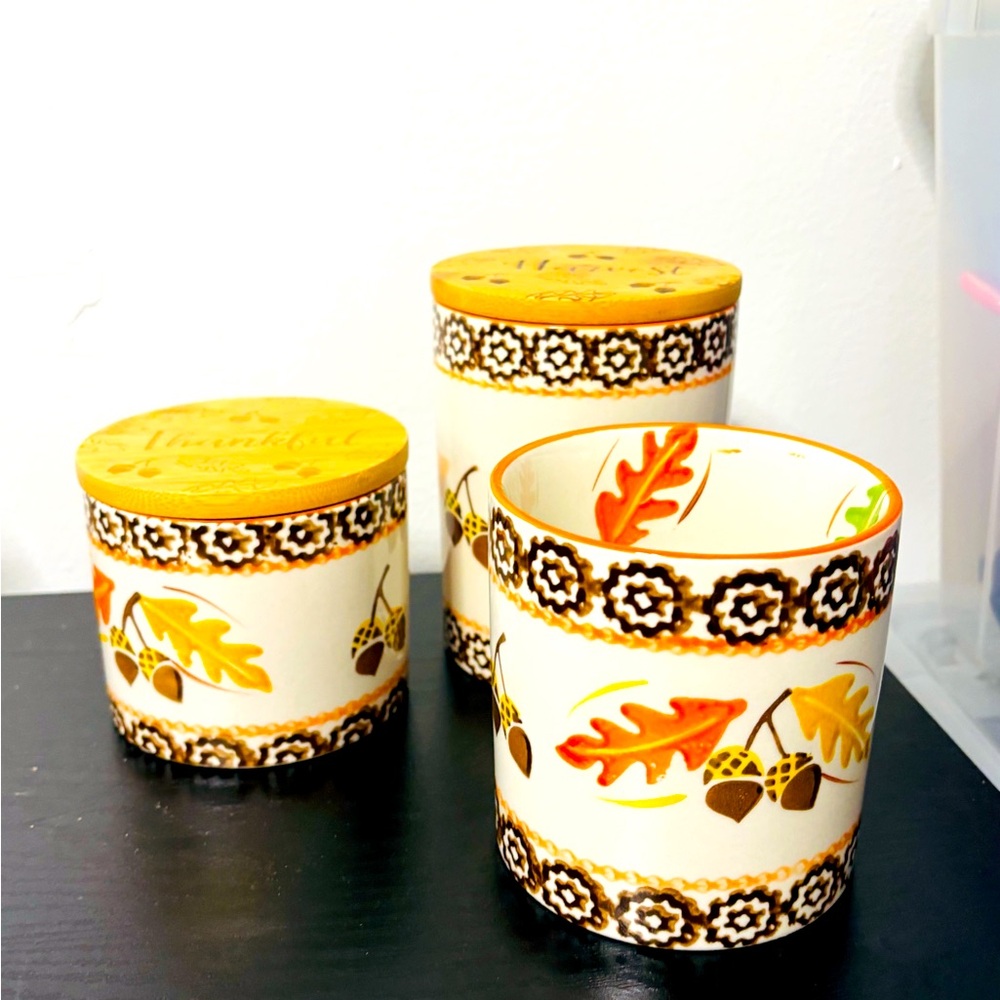 Temptations Old World Harvest Canister Set of 3 Grateful Blessed Thankful